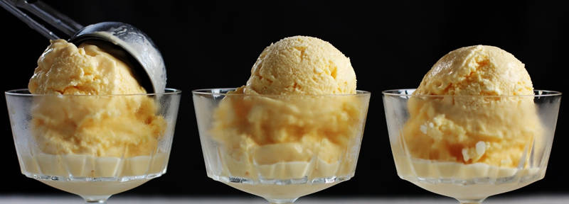 Three glass bowls of vanilla icecream