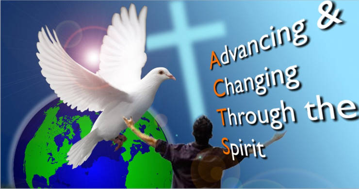 Image of a dove and cross acronym Advancing &amp; Changing Through the Spirit (ACTS)