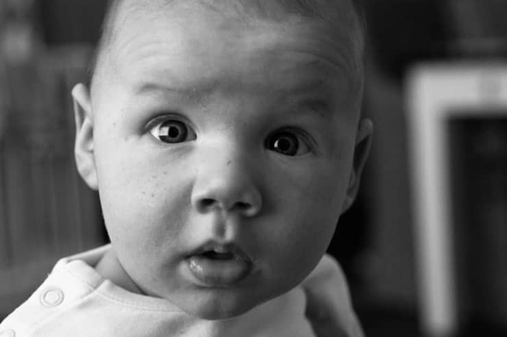 Photo of a baby with a puzzled expression